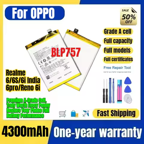 BLP757 for OPPO Realme 6/6S/6i India/6pro/Reno 6i Phone Battery High Capacity Battery Replacement Ba