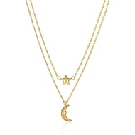 Nathalias NY สร้อยคอแบบสองชั้น พร้อมจี้พระจันทร์และดวงดาว ทองคำแท้ 14K ยาว 18 นิ้ว (Pre oreder 10-12