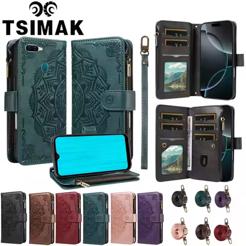 Zipper 9 Card Wallet Case for OPPO A5 A9 2020 A7 A12 A3S A5S AX5S A7N Reno 10 Pro 8 7 6 5 4 Lite Z F