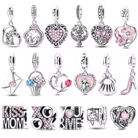 New In 925 Sterling Silver Charms Beads Love Mom Bag Shoes Heart Pendent Fit Original Bracelet For W