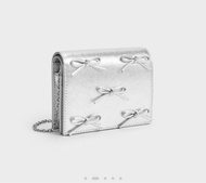 包順豐 小ck charles & keith 冬日限定款 蝴蝶結 鍊條 短夾 銀包 銀/黑色 全新 代購 實物圖在最後