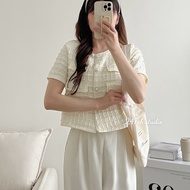 Vintage Korean style pearl button crop top XTT AK02