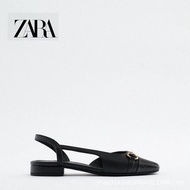 Zara Women's Shoes Beige Black Upper Metal Inlaid Flat Mules Square Toe Chanel Sandals