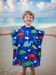 1條連帽浴巾,適用於2-6歲男童,軟,吸水,適合沙灘泳池沐浴