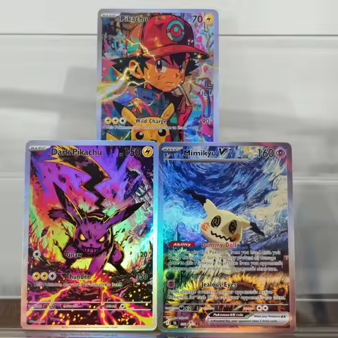 2026 DIY Texture Pokemon Cards Ash Pikachu ex Dark Pikachu ex Mimikyu V Set Gem Mint 10 Hot Anime Co