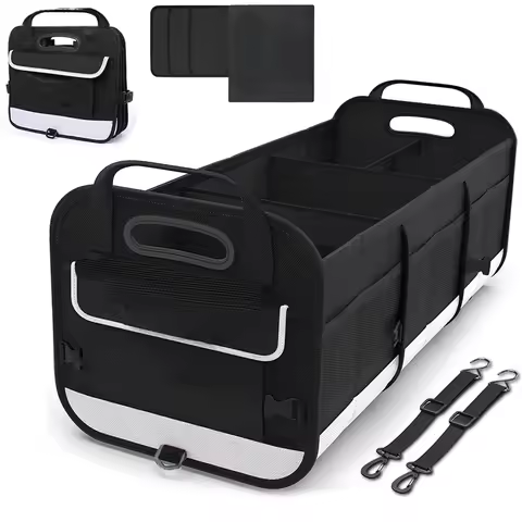 Trunk Organizer for Car, 95L Large Capacity Storage with Non-Slip Bottom Strips and 2 Retractable St