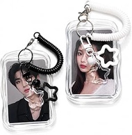 Pack of 2 Photocard Holder Key Chain K-Pop Photo Card Holder ID Card Case with Spring Rope & Star Be