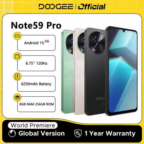 【Brand+】Global Version DOOGEE Note59 Pro 5G Smartphone Android 15 Mobile Phone 8GB RAM 256GB ROM 6.7