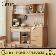 MTBT SSL Kitchen Cabinet Storage Cabinet Wooden Solid Wood Dining Household Cupboard Ash Simple Tea New Large Capacity JP