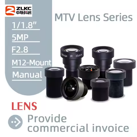 ZLKC M12 Lens 1/1.8‘’ Camera 3.37mm 6mm 8mm 12mm 16mm 25mm 35mm 50mm MTV Lenses F2.8 Machine Vision 