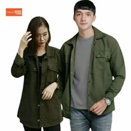 HIJAU ARMY Green Canvas Jacket S~3XL. Trucker Semi Parka Over Size Bandung Project.ID
