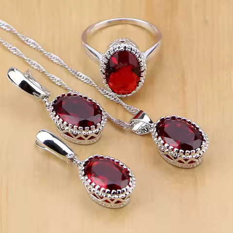 Mystic Red Ruby 925 Sterling Silver Jewelry Sets for Women Wedding Accessories Earrings/Pendant/Neck