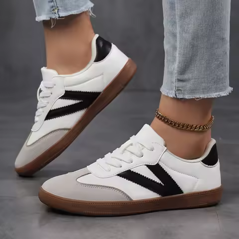 Retro Arrow Strip Women Casual Sneakers,German Trainer Non Slip Gum Sole Lace Up Daily Walking Flat 