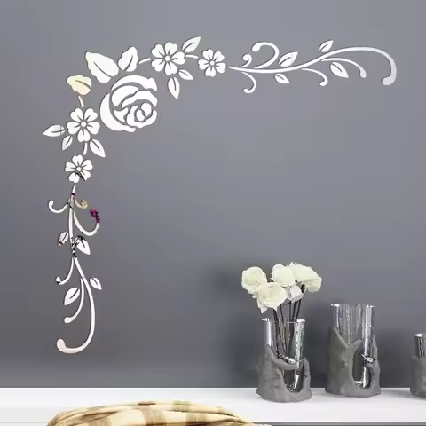 3D Flower Rattan Mirror Wall Stickers Beautify Home Environment Decoration Accessories Suitable For 