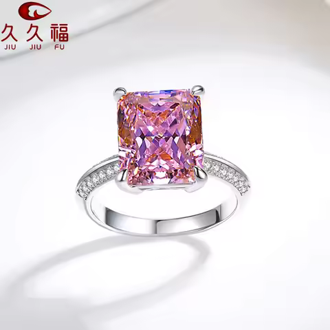 Female Radiant Cut Color Diamond Ring, PT950 Platinum and 5 Carat Moissanite, create high-end elegan