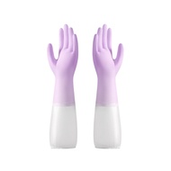 【44cm】 Long Dishwashing Gloves, Solid Purple Waterproof Rubber Gloves for Kitchen Laundry Housework