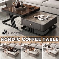 ZF 2 In 1 Slate Coffee Table Modern Living Room Glass Side Table Square Storage Coffee Table Combina