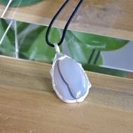 平行線 原創手工純銀鑲嵌海洋玉髓配繩意境吊墜