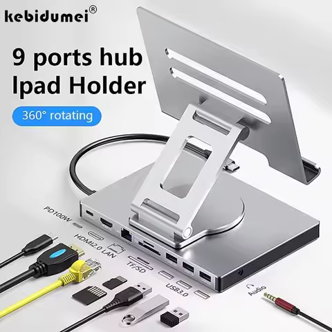 9-in-1 USB C HUB Tablet Holder Docking Station 4K60Hz HDMI 1000Mbps Ethernet USB3.0 5Gbps Data Trans