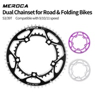 MEROCA 53-39T Double Chainring 130 BCD Aluminum Dual Chainring For 9/10/11 Speed Road Bike Folding B