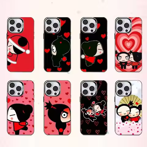 Cartoon Pucca G-Garu Cute Phone Case For iPhone17,16,15,14,13,12,11 Plus,Pro Max Colored Silver Plat