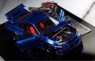 新品預訂 1/43 Nissan GTR R34 Z-tune PGM&ONEMODEL 超精致 合金全開 汽車模型 豪華版 連引擎 觀賞盒