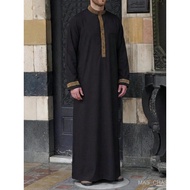 Ready Stock Muslim Men's Robes Embroidered Arabic Jubba Thobe Ethnic Traditional Casual Islamic Pray