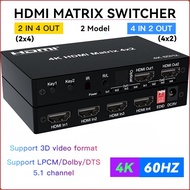 4K UHD HDMI Matrix 4x2, HDMI Splitter Switcher 2x4, with 3.5mm jack, Optical Output Audio Extractor