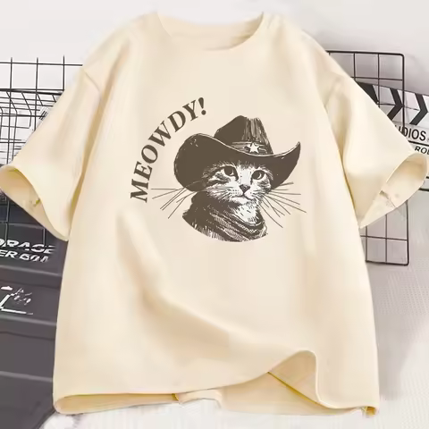 Meowdy Cowboy Cat T-Shirt women Vintage Cowboy Cat T-Shirt 90s Funny Cute Kitten Country Western Pri