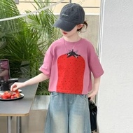 ER-456 IMPORTED GIRLS' SHORT-SLEEVED SHIRT SET AGE 5-10 YEARS NEWEST COOL CUTE SCREEN-PRINTED OVERSI