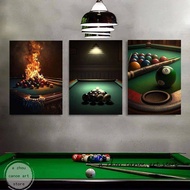 Billiards Pool Table 8-Ball Frameless Waterproof Canvas Poster, Sports Wall Art for Game Room Bar Ma