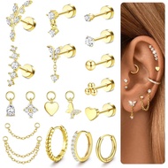 LOLIAS 20G Hypoallergenic Cartilage Earrings for Women Surgical Steel Flat Back Earrings Gold Stud H