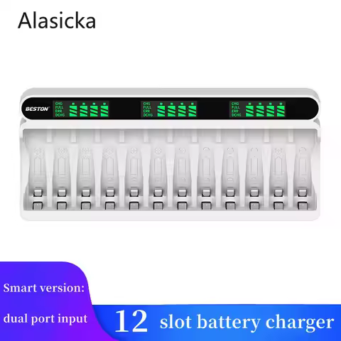 1.2V 12 Slots AA AAA Battery Charger Fast Charge Discharge Smart LCD Recharger for Ni-MH Rechargeabl