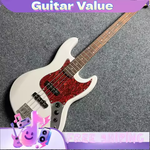 4 String Bass White Poplar Body Maple Fretboard Shiny Red Pickguard Fixed Bridge Dual J-Style Single