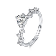 WKLQLQ 925 Sterling Silver Ring 0.5ct Swiss Diamond Ring (CZ) Half Circle Irregular Row Diamond Ring