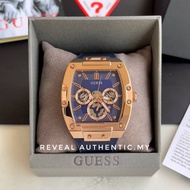 Guess Phoenix Multifunction Quartz Watch Rose Gold Tone Case Blue Genuine Leather/Silicone GW0202G4