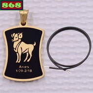 Aries - Aries white stainless steel pendant with black rubber strap necklace + gold stainless steel 