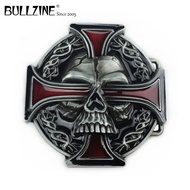 ▼✟ Bullzine Cross skull cowboy jeans gift belt buckle with pewter finish FP-03164-1 suitable for 4cm width snap on belt