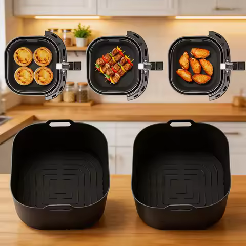 17cm Square Silicone 6.7Inch Air Fryer Liners Mold for 3 to 6QT Reusable Air Fryer Tray Basket for P