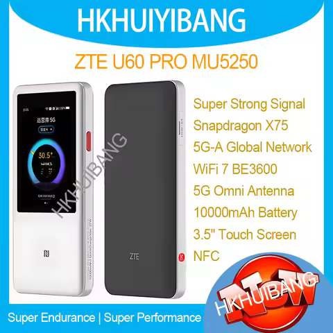 ZTE 5G Mobile WiFi U60 Pro MU5250 10000mah 27W Fast Charge SDX75 WiFi 7 BE3600 Sim Router 3.5" Scree