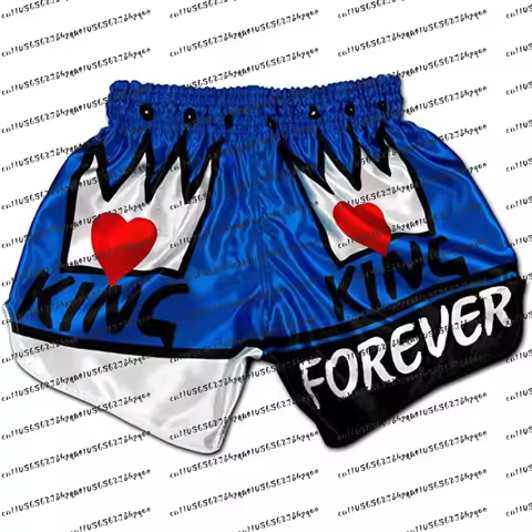 Muay Thai Shorts King Print MMA Boxing Trunks Martial Arts Fight Training Sportswear Breathable Quic