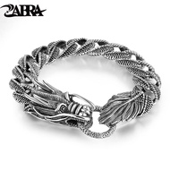 Mens Biker Sterling 925 Silver Dragon Curb Chain Bracelet Thai Vintage Style Dragon Link Handcrafted Punk Men Bracelet Bangle