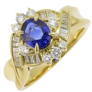 Pre-owned women's size 8 18K yellow gold ring with sapphire and diamonds, 0.71mm diameter (D0.41mm),