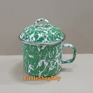 HIJAU 14cm Green Enamel Glass Mug Cup with Old-School Camouflage Christmas Gift Exchange Gift Idea