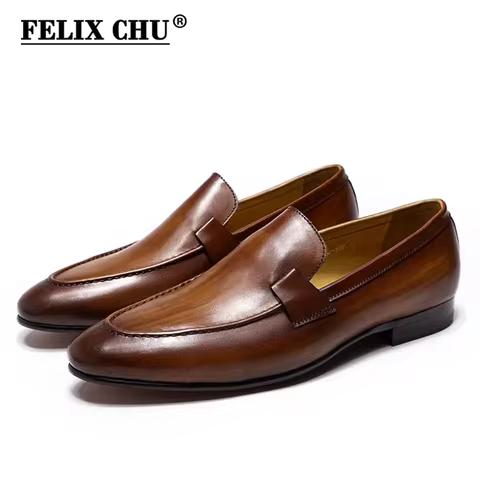 FELIX CHU Designer Fashion Mens Loafers Leather Handmade Black Brown Casual Business Dress Shoes Par