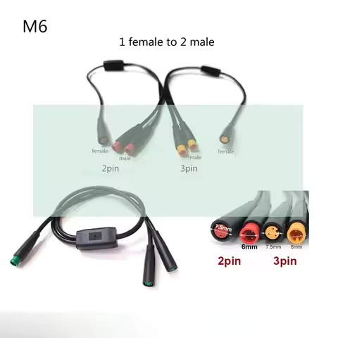 26awg 6mm M6 2 3 Pin 1 Female to 2 Male Splitter Electric Bicycle Ebike Cable Connector Waterproof S
