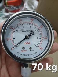 Đồng hồ đo áp suất dầu 0 - 70 kg/cm2 Mặt 63 Ren 1/4 = 13mm chân đứng Taiwan