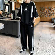 【Hatton Gutto COD】Sports short sleeved suit men's summer casual loose oversized T-shirt straight leg