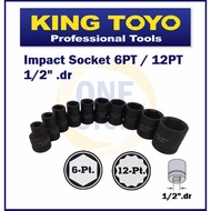 KING TOYO 1/2" STANDARD IMPACT SOCKET ( 44600 6PT & 44602 12PT ) 8MM - 36MM / box soket / hitam / wr