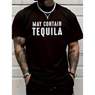 Men s Cotton T Shirt MAY CONTAIN TEQUILA Print Casual Street Style Short Sleeve Round Neck Breathabl